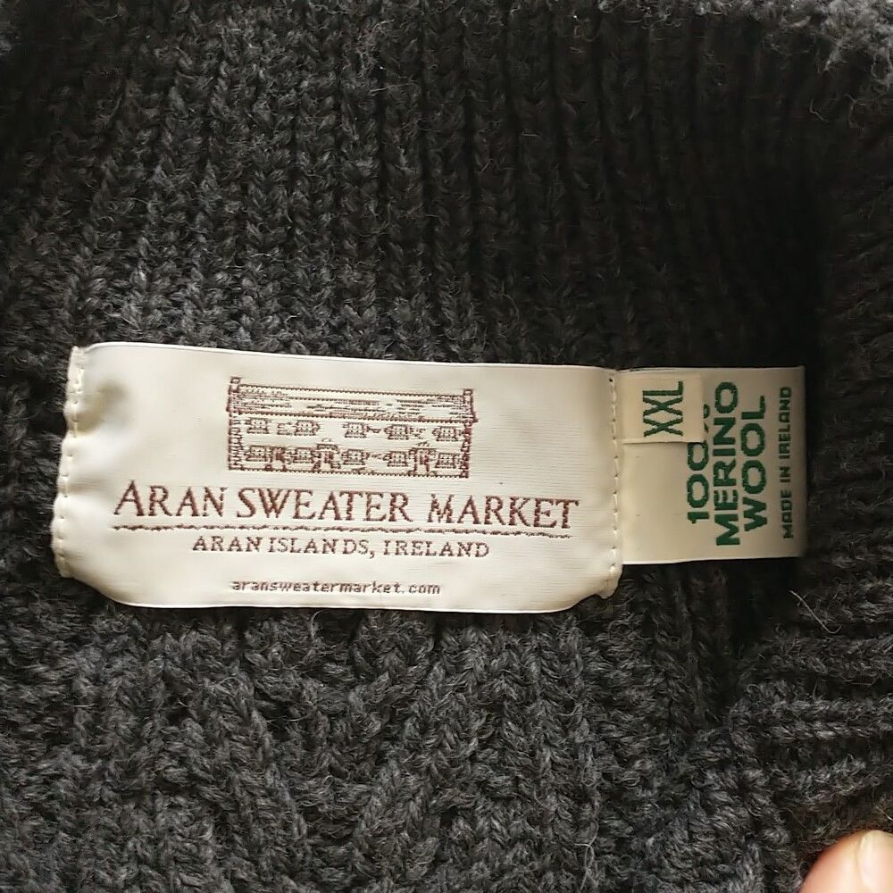 Aran Sweater Market Men XXL/L*Gray Wool CableKnit Chunky Fisherman Ireland - Picture 5 of 6